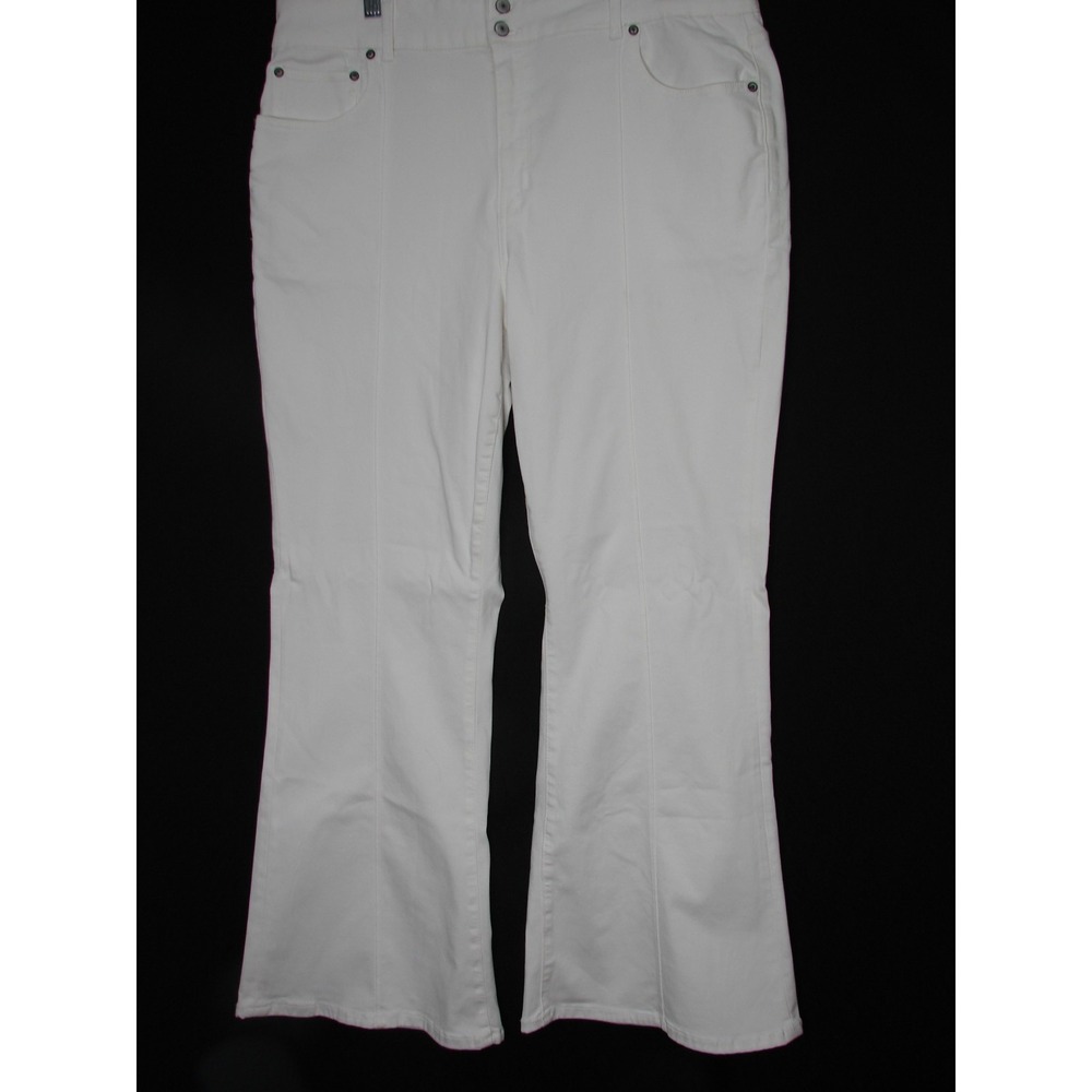 New American Eagle Super Hi Rise Flare White Denim Stretch Jeans Size 20/35W